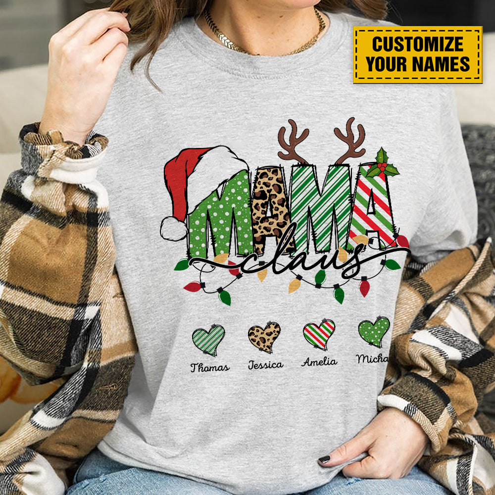 Teesdily | Customized Mama Claus Christmas Shirt, Mom Shirt Christmas Tee Sweatshirt Hoodie Mug, Family Xmas Gift, Mommy Gift