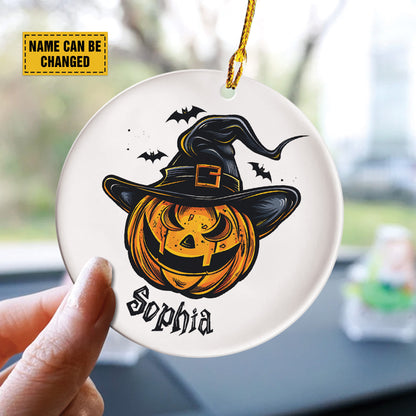 Teesdily | Customized Halloween Pumpkin Witch Hat Ornament, Pumpkin Ornaments Car Hanger Rear View Mirror, Fall Spooky Decorations, Halloween Gift