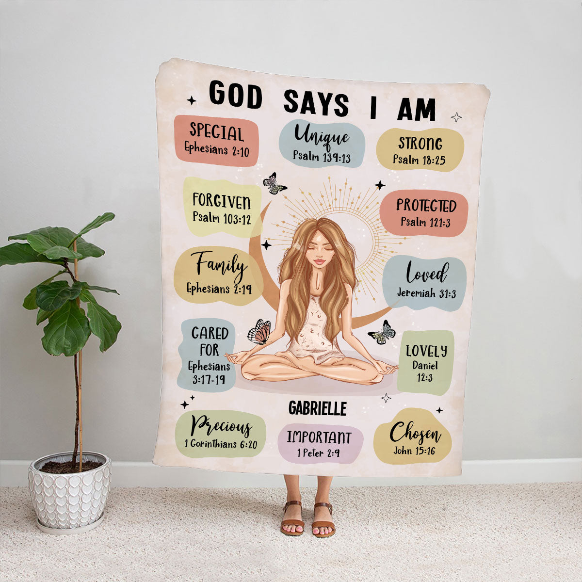 Teesdily | Yogi Yogis Personalized Blanket Yoga Girl God Says I Am Customize Blankets With Name God Inspiration Quote Positive Gift For Yoga Lovers