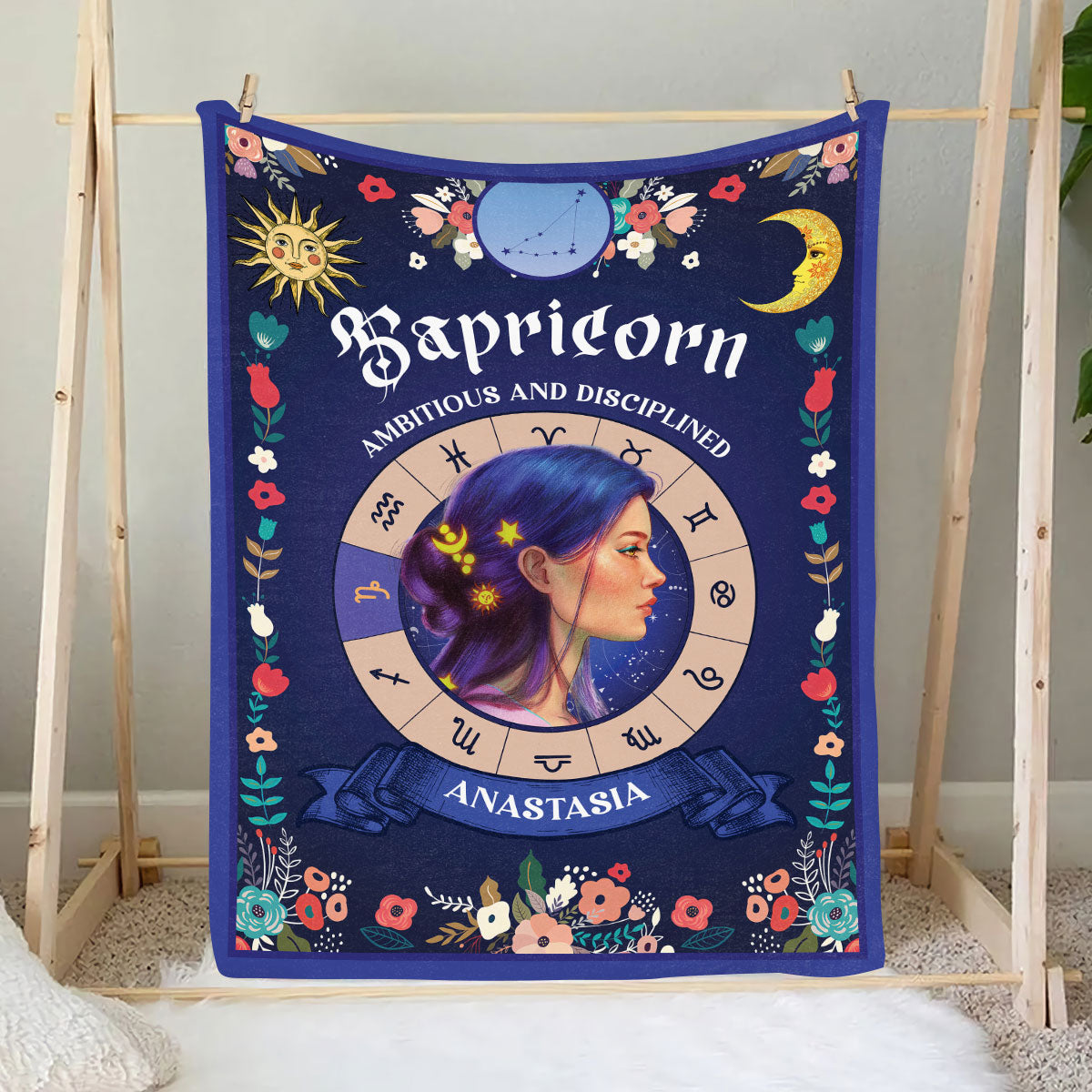 Teesdily | Capricorn Zodiac Sign Characteristics Customized Blanket Ambitious And Disciplined Sherpa Fleece Horoscope Design Astrology Gift Birthday