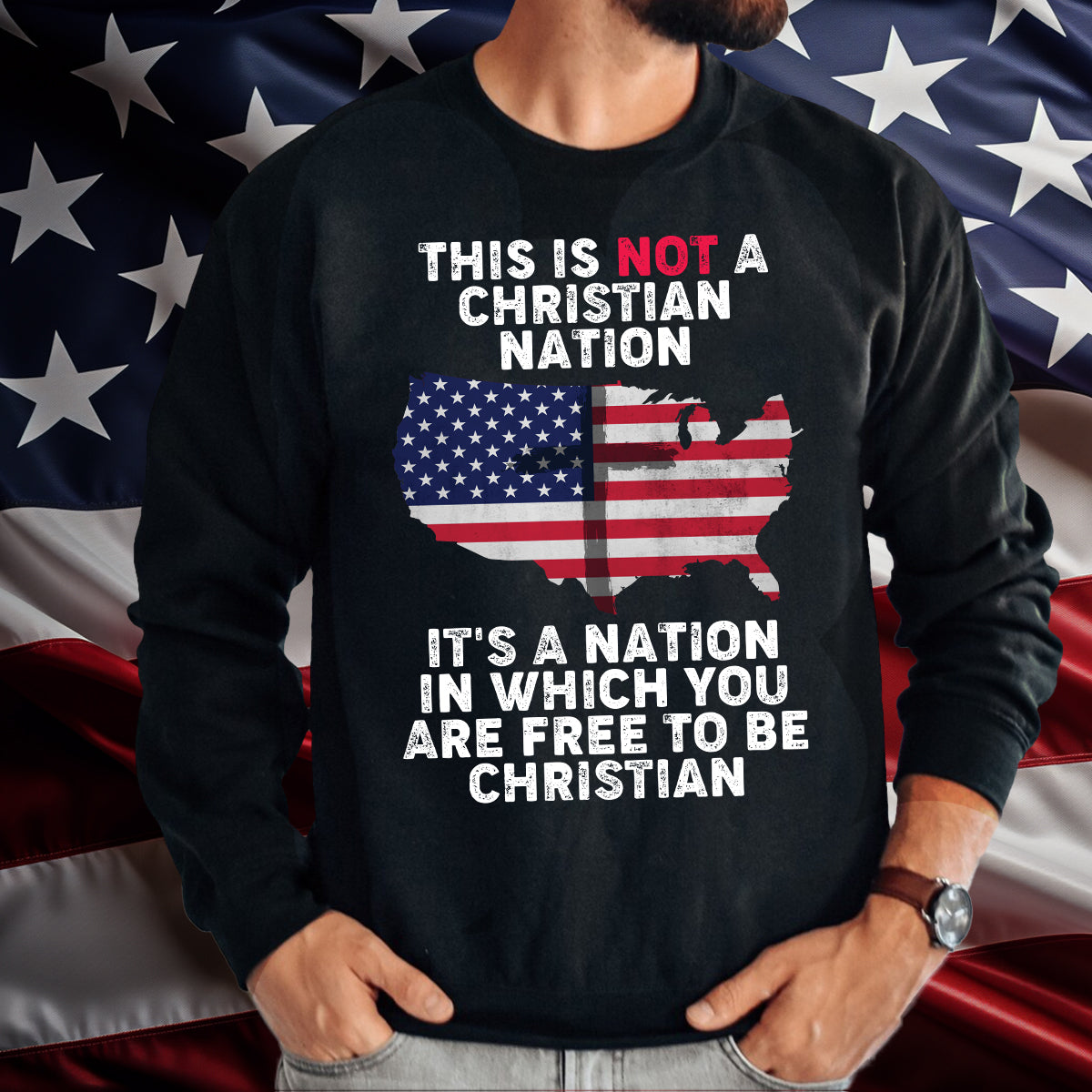 Teesdily | American Flag Jesus Cross Shirt, It's A Nation In Which You Are Free To Be Christian Tee Sweatshirt Hoodie Mug, Independence Day Gifts