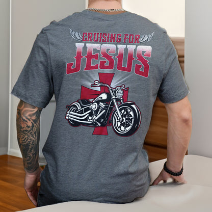 Teesdily | Christian Motorcycle Men's T-shirts, Cruising For Jesus Crew Neck Hoodie Sweatshirt, Biker Faith Mug, Speed Lover Matching Couple Outfits