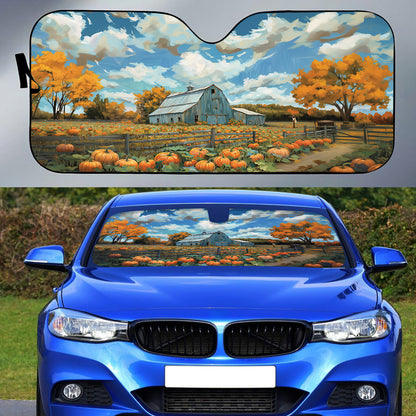 Teesdily | Jesus Cross Thanksgiving Car Auto Sun Shade, Farmhouse Pumpkin Foldable Car Sunshade, Autumn Fall Front Window Sun Visor, Harvest Day Gifts