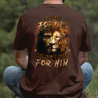 Teesdily | He Died For Me And Now I Live For Him Shirt, Jesus Lion Of Judah Sweatshirt, Jesus Cross Hoodie Mug, Christian Gift