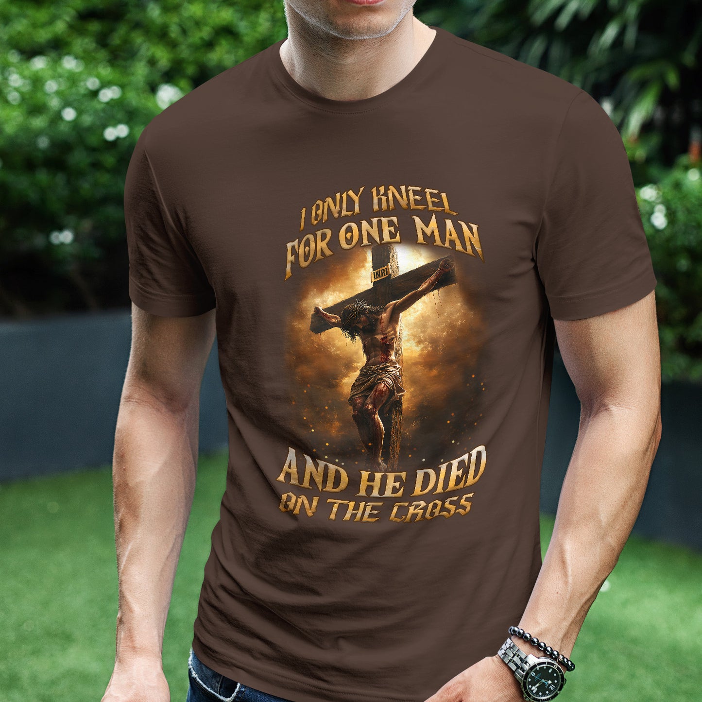 Teesdily | Jesus Crucifix Shirt, I Only Kneel For One Man And He Died On The Cross Sweatshirt Hoodie Mug, Christian Lover Gifts