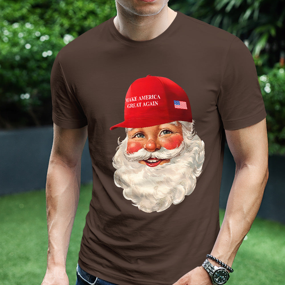 Teesdily | Santa Make Christmas Great Again Shirt, Funny Santa Christmas Sweatshirt, American Flag Santa Hoodie Mug, Xmas Gift