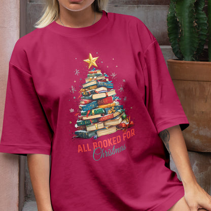 Teesdily | All Booked For Christmas Shirt, Bookworm Christmas Sweatshirt, Bookish Hoodie Mug, Gift For Librarian Book Lover