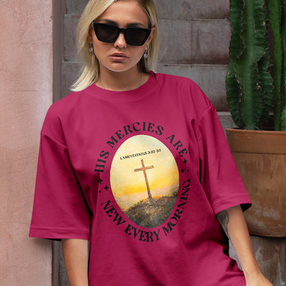 Teesdily | His Mercies Are New Every Morning Shirt, Jesus Cross Sweatshirt, Christian Bible Verse Hoodie Mug, Religious Gift