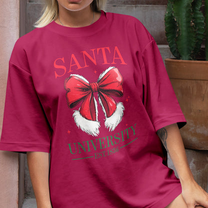 Teesdily | Retro Santa Bow University Est 1836 Shirt, Coquette Bow Christmas Sweatshirt, Social Club Santa Tee