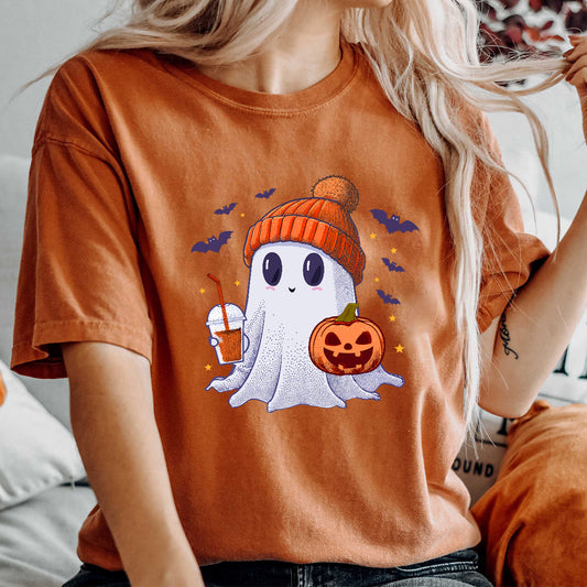 Teesdily | Cute Ghost Halloween Shirt, Happy Halloween Tee Sweatshirt Hoodie, Spooky Vibes Mug, Halloween Gifts Idea