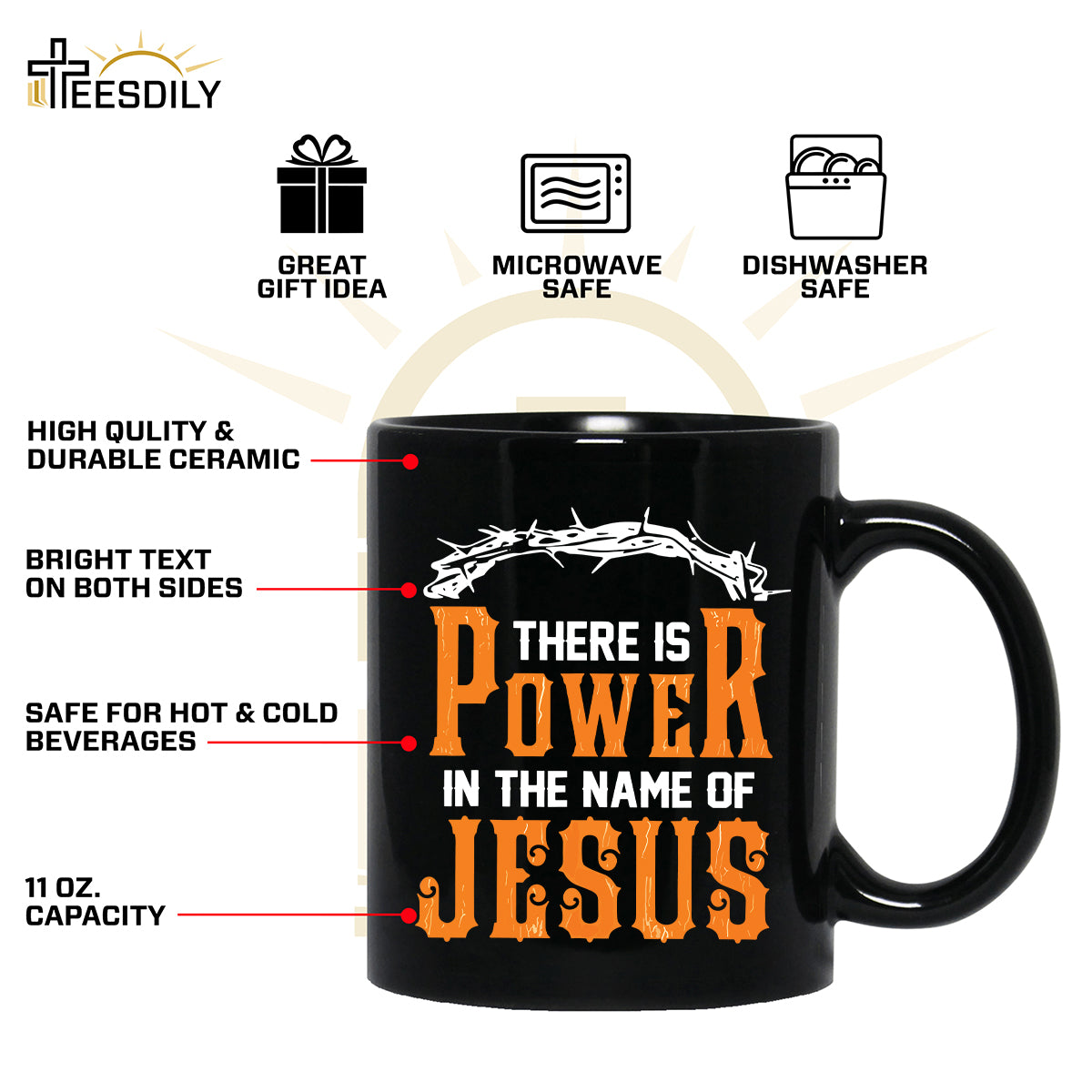 Teesdily | Jesus Crown Shirt, There Is Power In The Name Of Jesus Tee Hoodie Sweatshirt Mug, Christian Gifts, Inspirational Christian Tee