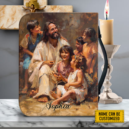 Teesdily | Jesus Blessing The Children Bible Cover Custom, God With Children Bible Bag, Christ Inspirational Religious Bible Case, Jesus Lovers Gift