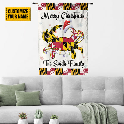 Teesdily | Customized Maryland Crab Christmas Flag Garden, Merry Christmas Maryland House Flag, Crab Santa Yard Flag Banner Decor, Christmas Gift