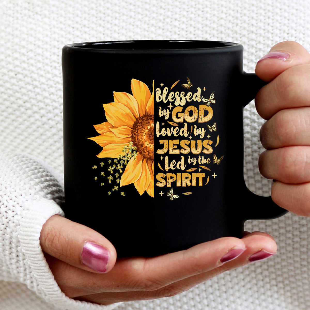 Teesdily | Jesus Christ Sunflower Tshirt, Blessed By God Loved By Jesus Sweatshirt Hoodie Mug, Jesus Cross Butterfly Shirt, Christian Girl Gifts