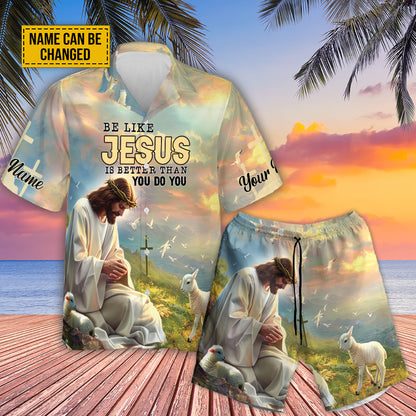 Teesdily | Customized Lamb Of God Hawaiian Shirt, Be Like Jesus Is Better Than You Do Hawaii Shirt, Christ Cross Bird Hawaii Set Aloha Beach Gifts