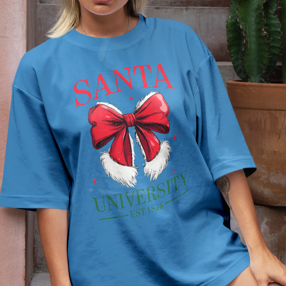 Teesdily | Retro Santa Bow University Est 1836 Shirt, Coquette Bow Christmas Sweatshirt, Social Club Santa Tee