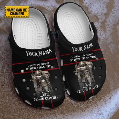 Teesdily | Customized Jesus Warrior Clogs Shoes, I Bow To None Other Than The Lord Classic Clogs, Religious Kid And Adult Eva Clog, Jesus Lovers Gifts