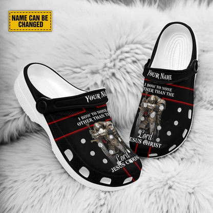 Teesdily | Customized Jesus Warrior Clogs Shoes, I Bow To None Other Than The Lord Classic Clogs, Religious Kid And Adult Eva Clog, Jesus Lovers Gifts