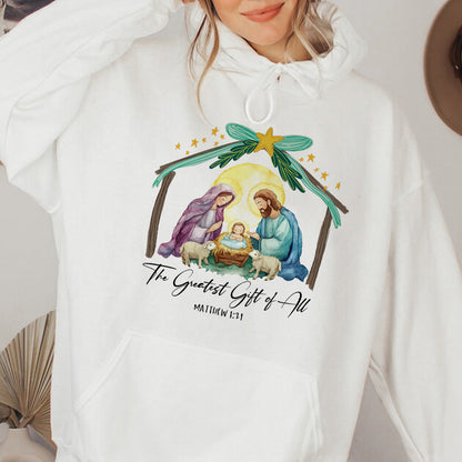 Teesdily | The Greatest Gift Of All Shirt, Nativity Shirt, Christian Nativity Christmas Sweatshirt Hoodie Mug, Religious Gift