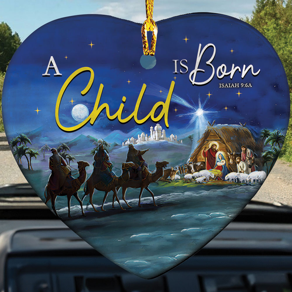 Teesdily | Three Wise Men Still Seek Him Heart Ceramic Ornament, A Child Is Born Christmas Ornament, Jesus Lovers Gifts, Christian Christmas Gift