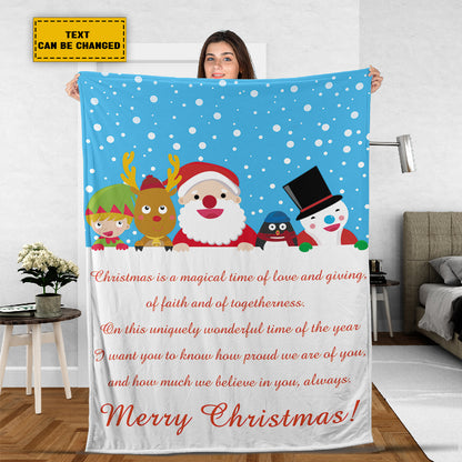 Teesdily | Cartoon Christmas Fleece Blanket Custom Text Christmas Is A Magical Time Of Love Sherpa Blanket Christmas Inspiration Gift For Lover