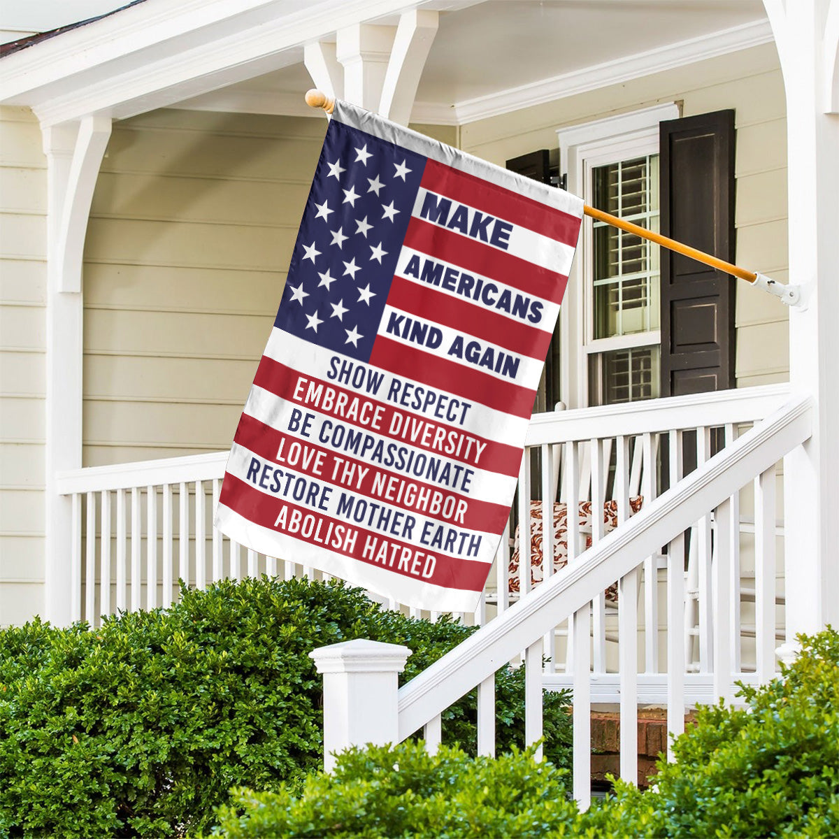 Teesdily | American House Flag, Make Americans Kind Again Show Respect House Flag, Patriot Gift, Christian Home Decor Flag