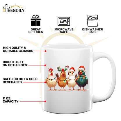 Teesdily | Christmas Chicken Light Shirt, Santa Chicken T-shirt, Farm Animal Sweatshirt, Christmas Farm Hoodie Mug, Chicken Lover Gift