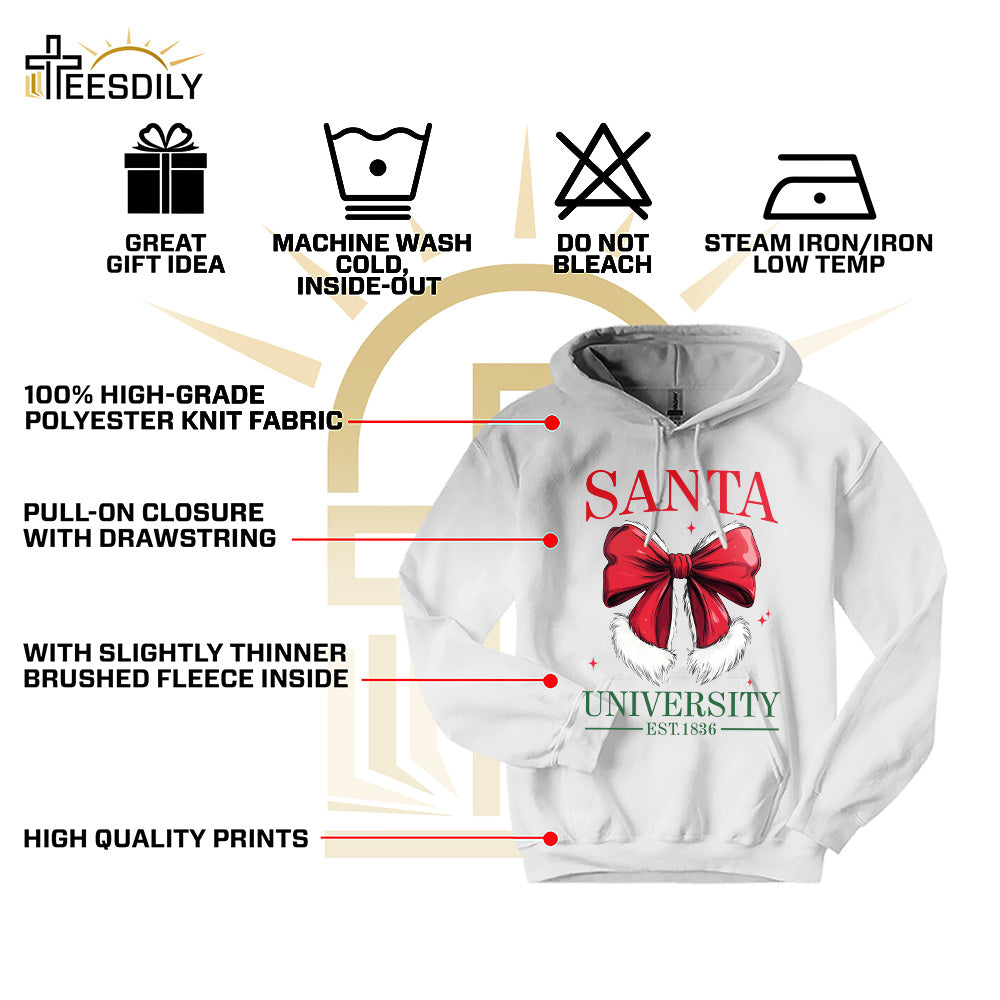 Teesdily | Retro Santa Bow University Est 1836 Shirt, Coquette Bow Christmas Sweatshirt, Social Club Santa Tee