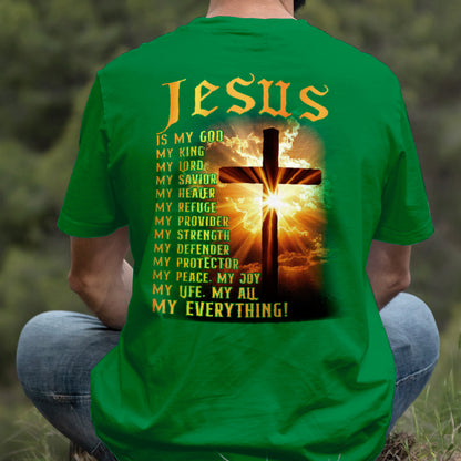 Teesdily | Jesus Is My God Shirt, Jesus My Everything Sweatshirt , Jesus Christian Cross Light Hoodie Mug, Religious Faith Gift