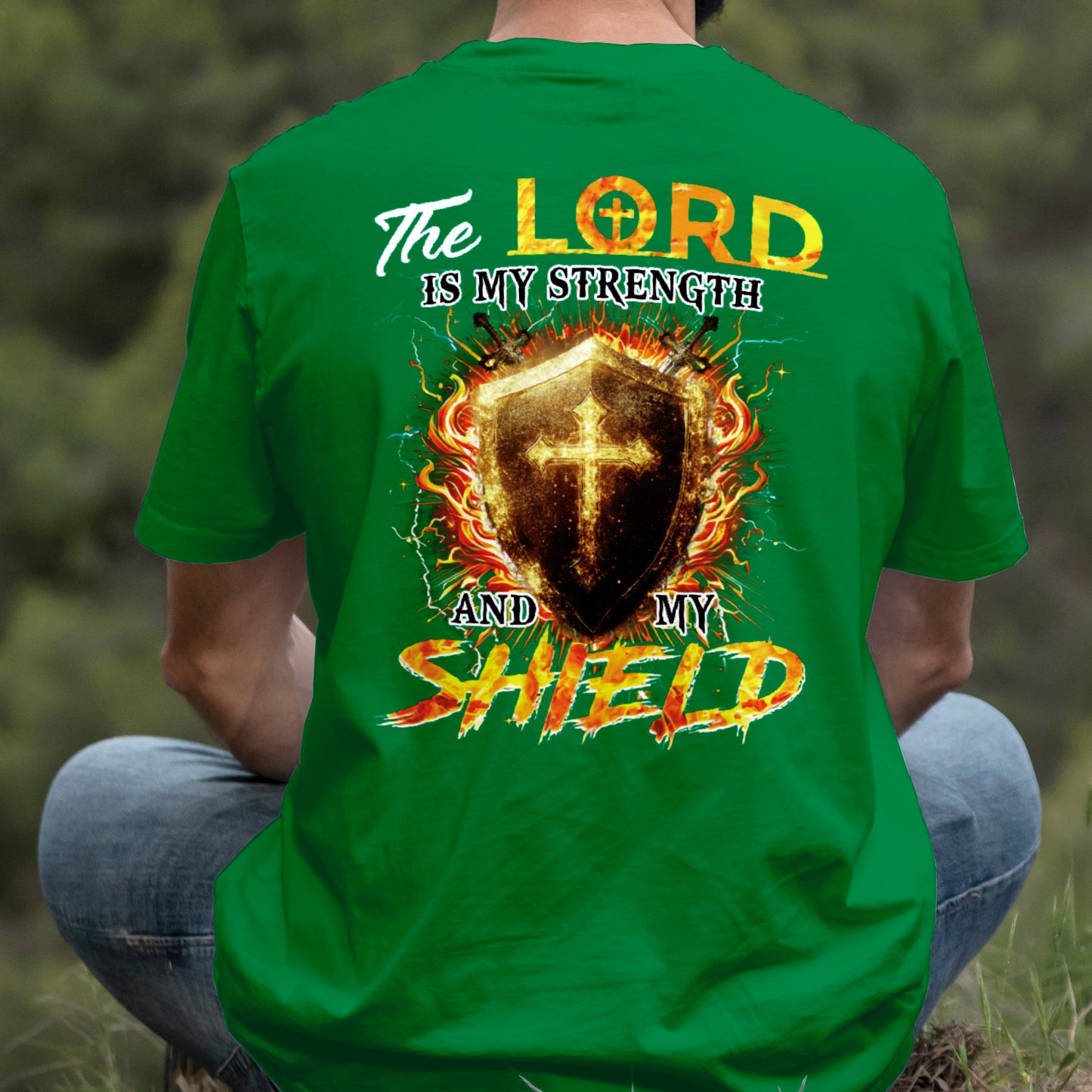 Teesdily | The Lord Is My Strength And My Shield Shirt, Jesus Christian Cross Sweatshirt, Faith God Hoodie Mug, Religious Gift Men