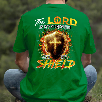 Teesdily | The Lord Is My Strength And My Shield Shirt, Jesus Christian Cross Sweatshirt, Faith God Hoodie Mug, Religious Gift Men