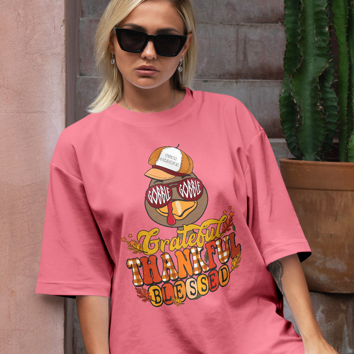 Teesdily | Happy Thanksgiving Turkey Shirt, Gobble Gobble Give Thanks Thankful Blessed Tee Sweatshirt Hoodie Mug, Thanksgiving Tee