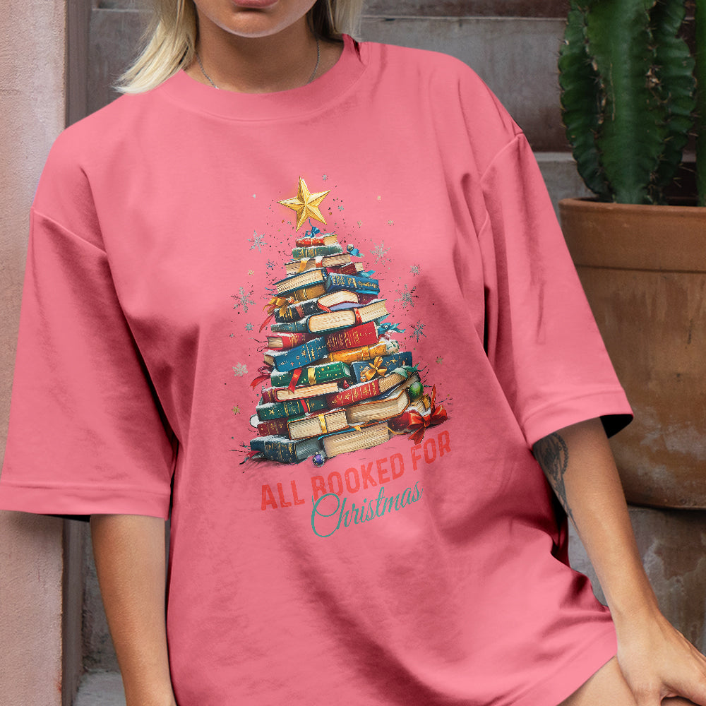 Teesdily | All Booked For Christmas Shirt, Bookworm Christmas Sweatshirt, Bookish Hoodie Mug, Gift For Librarian Book Lover