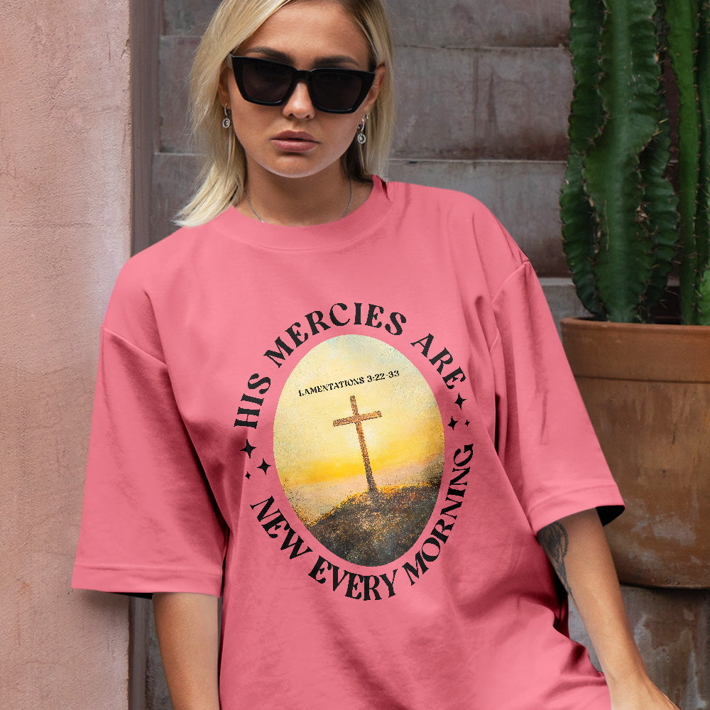 Teesdily | His Mercies Are New Every Morning Shirt, Jesus Cross Sweatshirt, Christian Bible Verse Hoodie Mug, Religious Gift