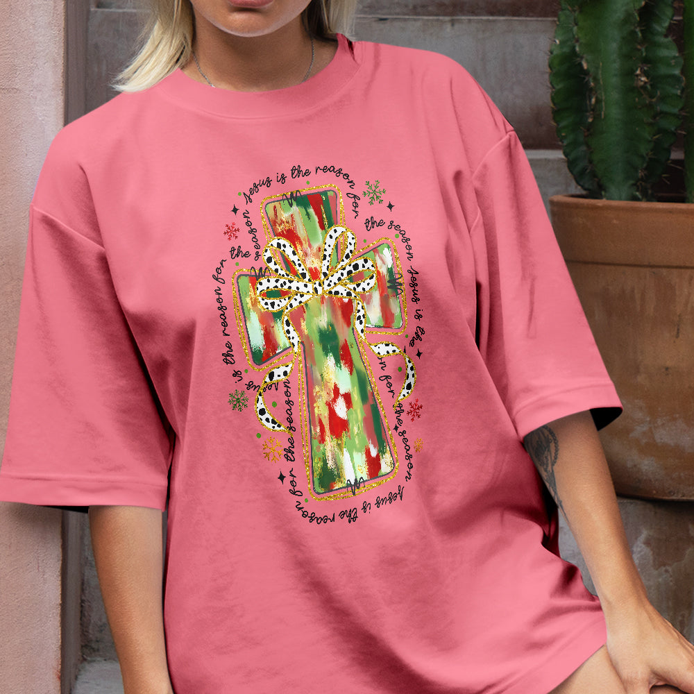Teesdily | Christmas Jesus Cross Shirt, Jesus Is The Reason For The Season Tee, Jesus Christmas Gift, Christian Lovers Shirt