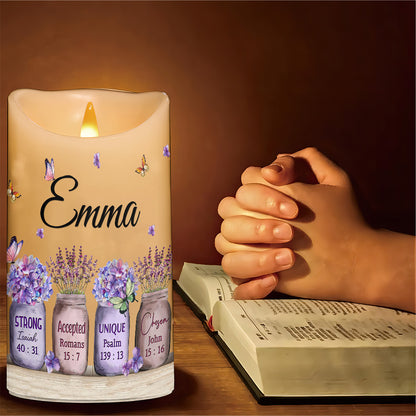 Teesdily | Customized LED Candle God Says You Are, Flowers Butterfly Jesus LED Candle Without Battery, Religious Christmas Gift