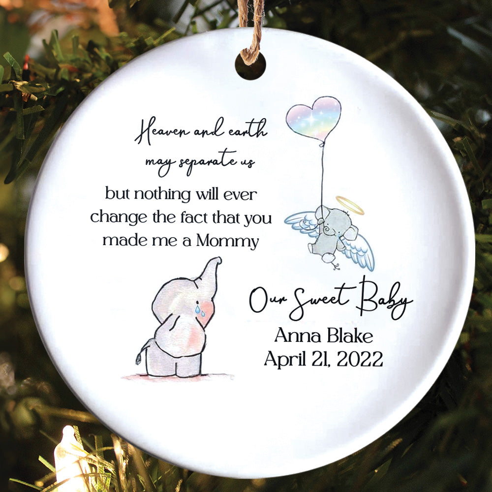 Teesdily | Customized Elephant Baby Memorial Ceramic Ornament, I Carried You We Love You Every Second Of Ours, Kid Memorial Xmas