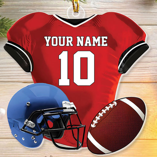 Teesdily | Customized American Football Uniform Helmet And Ball Acrylic Ornament, American Football Lovers Christmas Ornament