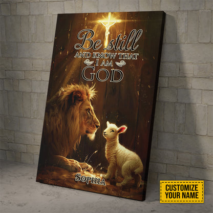 Teesdily | Customized Jesus Christ Lamb Lion Of Judah Poster, Be Still Know That I Am God Poster Canvas, Christian Art Decor Wall