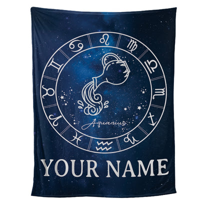 Teesdily | Aquarius Personalized Fleece Blanket With Name Horoscope Design Sherpa Blanket Zodiac Sign Constellation Astrology Adult Kid Birthday Gifts