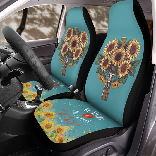 Teesdily | Jesus Cross Sunflower Car Seat cover, Be Strong And Take Heart Christ Front Seat Protectors, Hope In The Lord Car Decor, Christian Gift