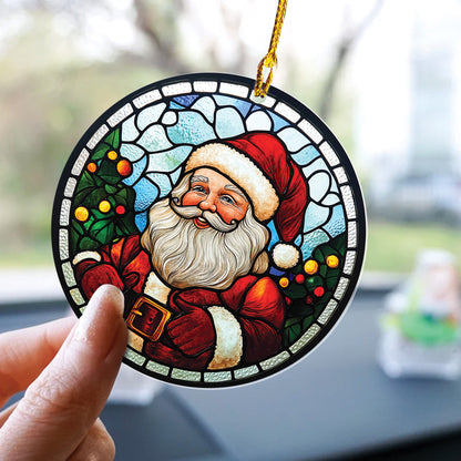 Teesdily | Christmas Santa Ornament, Santa Claus Stained Glass Printed Ornament, Christmas Ornaments Hanging Decor Xmas Tree, 2024 Ornament Gift