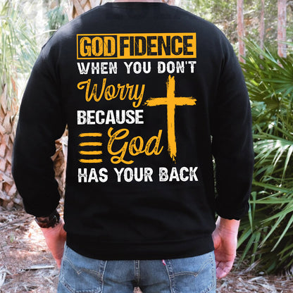 Teesdily | Jesus Cross Shirt, God Fidence When You Don't Worry Because God Has Your Back Tee Sweatshirt Hoodie Mug, Jesus Lovers Gifts, Christian Tee