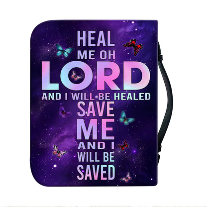 Teesdily | Jesus Cross Floral Customized Bible Cover Heal Me Oh Lord And I Will Be Healed Bible Case Butterfly Galaxy Print Gift For Women In Faith