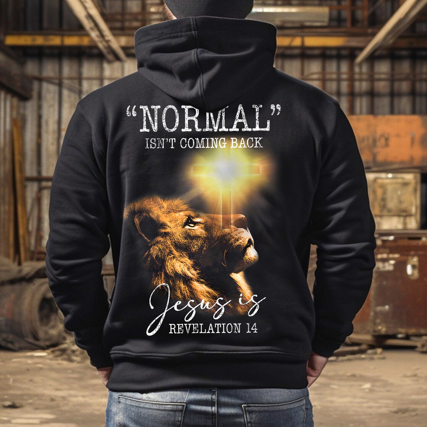 Teesdily | Jesus Lion Of Judah Shirt, Normal Isn't Coming Back Jesus Is Revelation 14 Jesus Sweatshirt Hoodie Mug, God Believer Back Side Shirt