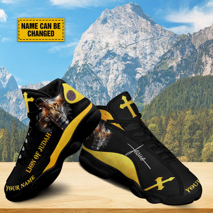 Teesdily | Personalized Jesus Christ Lion Of Judah Basketball Shoes, Jesus Cross Lion Running Shoes, Jesus Lovers Gift, Jesus Shoes With Thick Soles