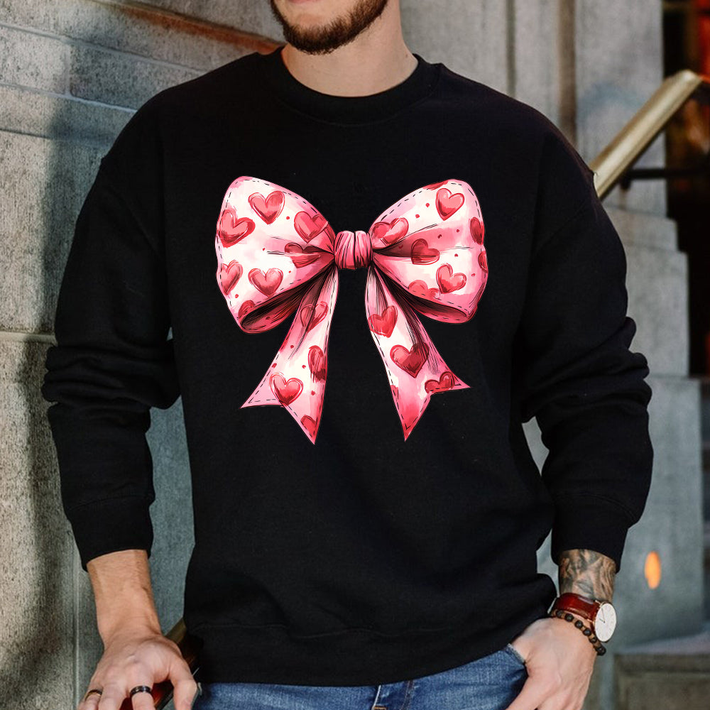 Teesdily | Valentine's Day Heart Coquette Bow Shirt, Retro Valentine Sweatshirt Mug, Coquette Bow Hoodie, Bow Valentine Mug Gift