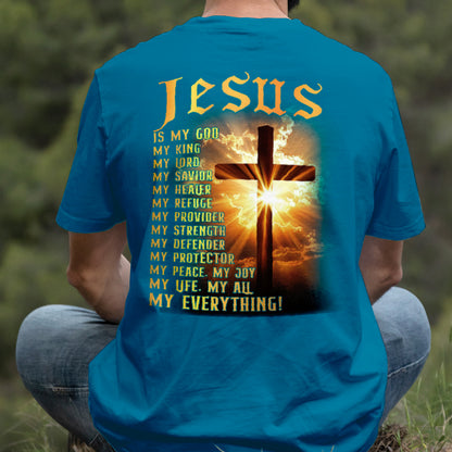 Teesdily | Jesus Is My God Shirt, Jesus My Everything Sweatshirt , Jesus Christian Cross Light Hoodie Mug, Religious Faith Gift