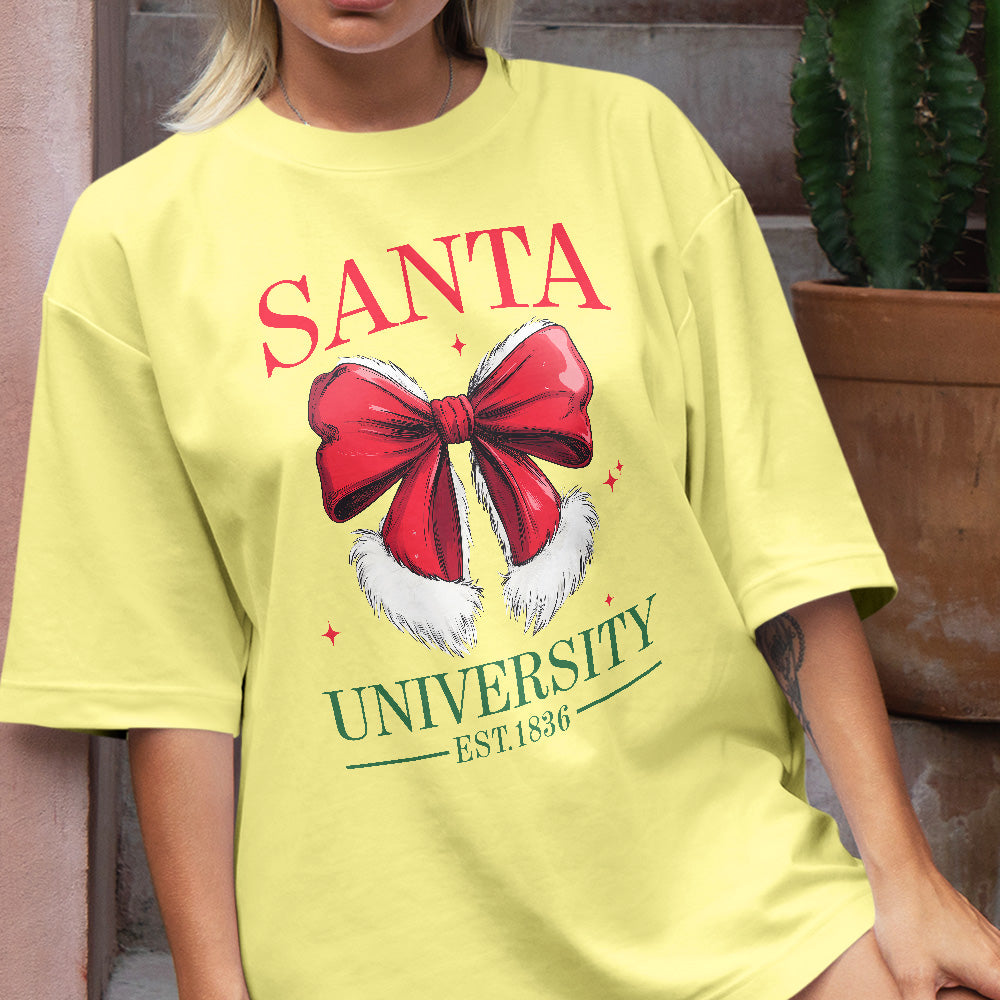 Teesdily | Retro Santa Bow University Est 1836 Shirt, Coquette Bow Christmas Sweatshirt, Social Club Santa Tee