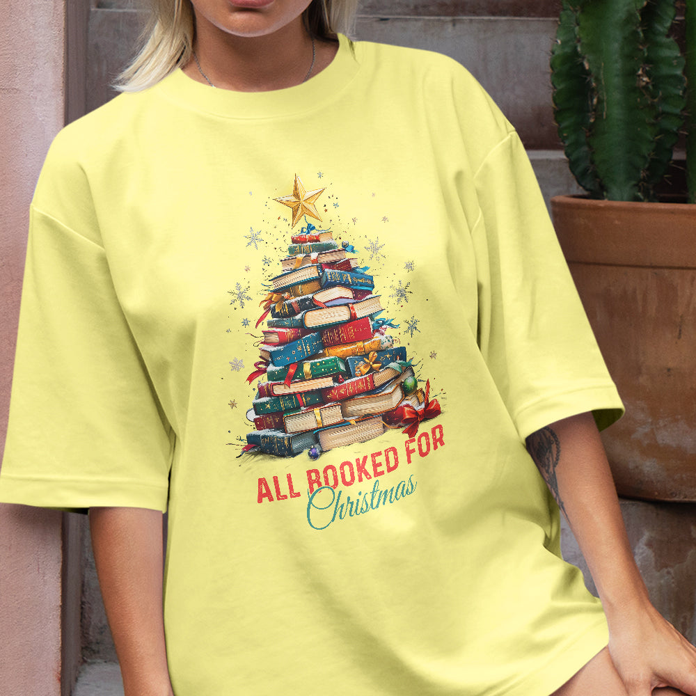 Teesdily | All Booked For Christmas Shirt, Bookworm Christmas Sweatshirt, Bookish Hoodie Mug, Gift For Librarian Book Lover